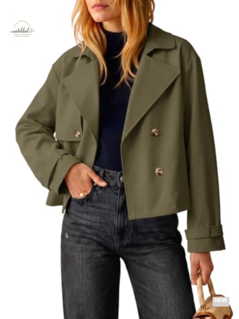 Cropped Trench Coat Womens Double Breasted Raglan Sleeve Oversized Fit